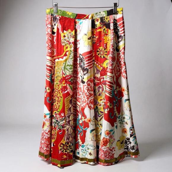 VTG Y2K Boho Hippie Midi Skirt XL Floral Patchwork Mixed Print Festival Bright - Picture 1 of 12